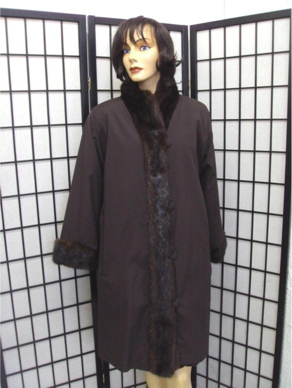 EXCELLENT SHEARED DARK RANCH MINK FUR REVERSIBLE COAT WOMEN SIZE 6 SMALL
